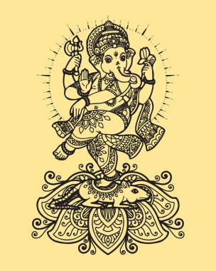 Hindu tanrısı Lord Ganapati 'nin ya da Shiva Parvati Son Gadana' nın çizimi ya da çizimi Düzenlenebilir Vektör Resimleri