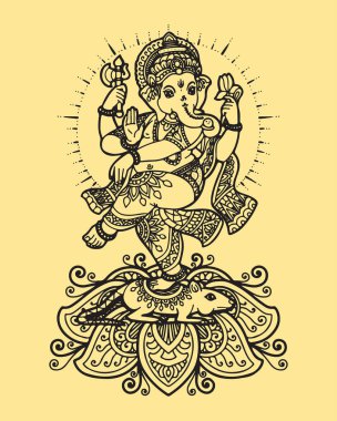 Drawing or Sketch of Hindu God Lord Ganapati or Shiva Parvati Son Gajanana outline Editable Vector Illustration clipart