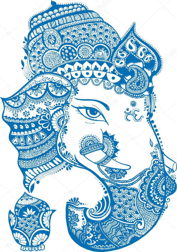 Drawing or Sketch of Hindu God Lord Ganapati or Shiva Parvati Son Gajanana outline Editable Vector Illustration