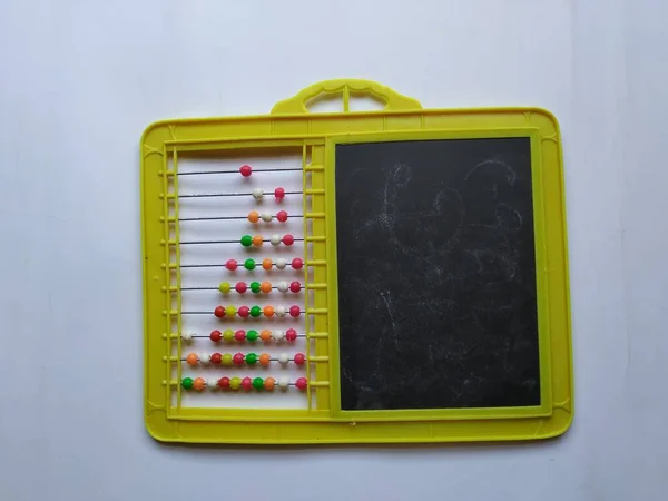 Closeup Van Plastic Kleurrijke Bijen Voor Abacus Black Board Slate — Stockfoto