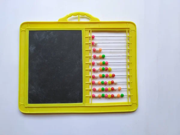 Closeup Van Plastic Kleurrijke Bijen Voor Abacus Black Board Slate — Stockfoto