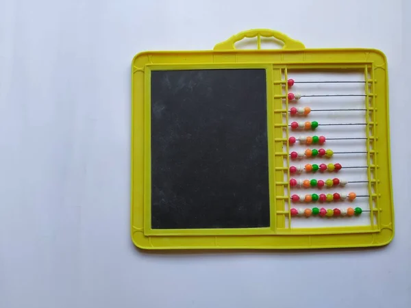 Closeup Van Plastic Kleurrijke Bijen Voor Abacus Black Board Slate — Stockfoto