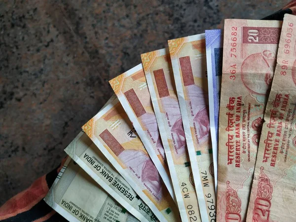 Bangalore Karnataka Índia Oct 2020 Closeup Multiple Denominations Indian Rupee — Fotografia de Stock