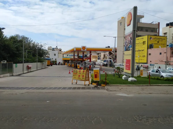 Bangalore Karnataka India Oct 2020 Primer Plano Shell Petrol Bunk —  Fotos de Stock