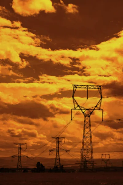 Linhas Energia Pôr Sol — Fotografia de Stock