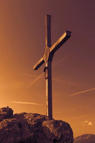 Деревянный Крест Вершине Горы Гроссер Осер Национальном Парке Баварский Лес — стоковое фото