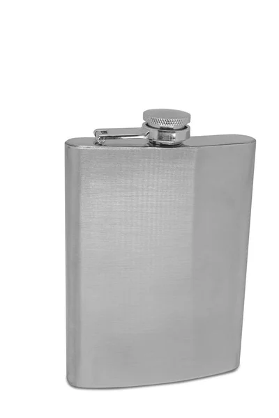 Antique Metal Pewter Flask Alcohol Isolated White Background — Stock Photo, Image