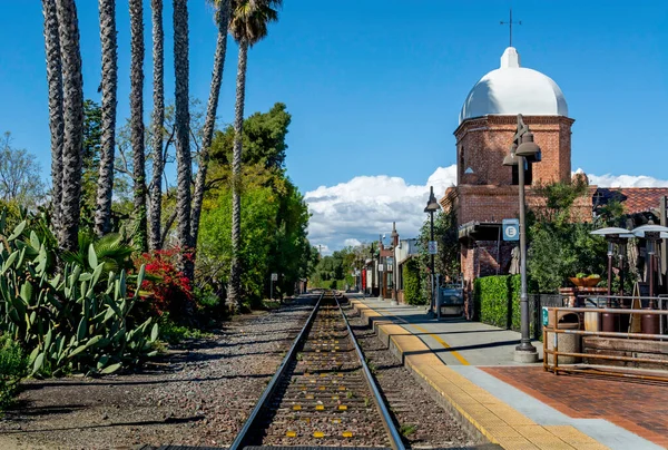 Single Set Train Tracks Leads Vanishing Point Horizon San Juan — Stock Photo, Image