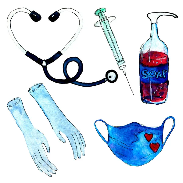 Acquerello Disegnato Mano Clipart Medico X14 300 Dpi — Foto Stock