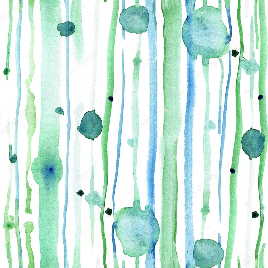 This is a background with watercolor texture of mint and blue colors with stripes and drops 500 dpi