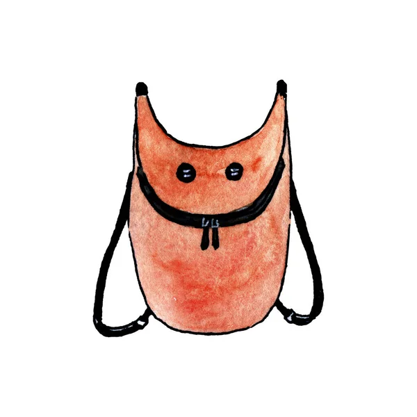 Watercolor Sketch Red Backpack Funny Face — Stock Photo, Image