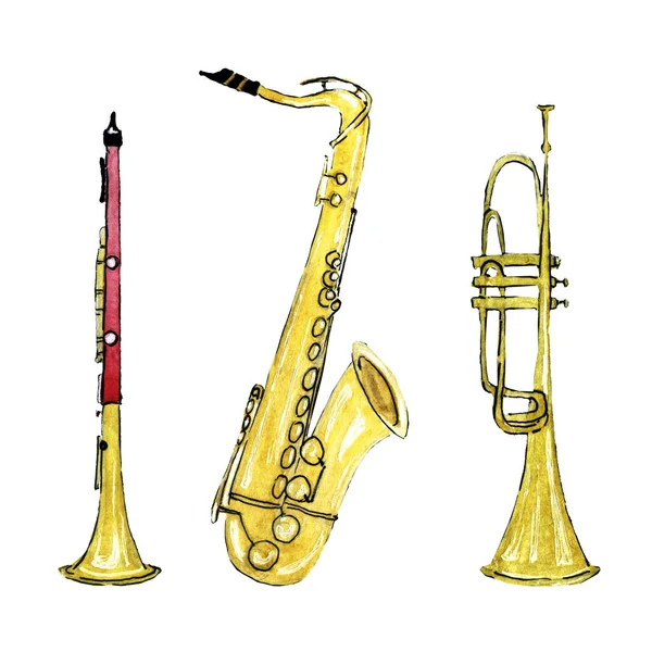 Three drawn wond instruments — Stock Photo, Image