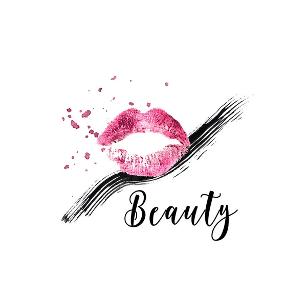 唇印和睫毛膏形象 完美的标志 标签或美容业设计300迪皮 — 图库照片