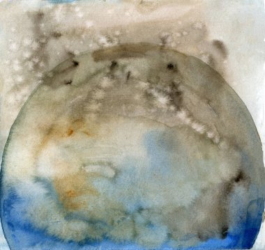 600 dpi gezegenine benzeyen bir lekeye sahip suluboya arkaplan