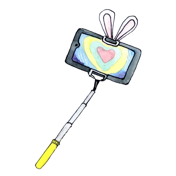 Watercolor Sketch Selfie Stick Smartphone 300 Dpi — Stock Photo, Image