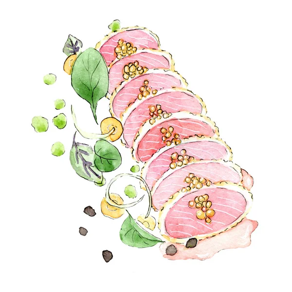 Illustration Alimentaire Aquarelle Plat Tunna Haché 300 Dpi — Photo