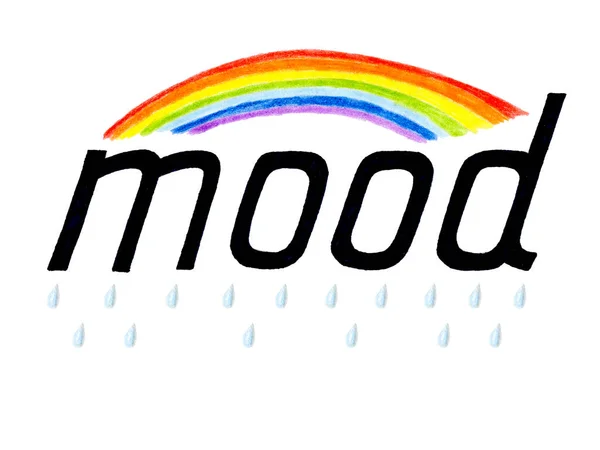 Hand Written Word Mood Raindrops Colorful Rainbow — Stock Photo, Image