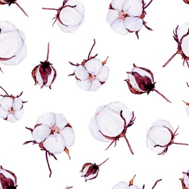 Beyaz arkaplanda suluboya pamuklu pürüzsüz desen