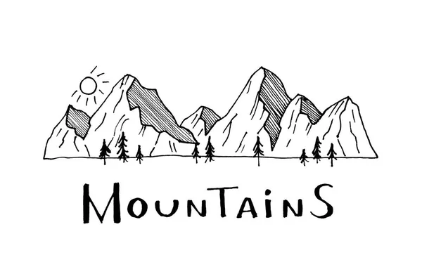 Hand Drawn Graphic Illustration Black White Horizontal Montain Range Lettering — Stock Photo, Image