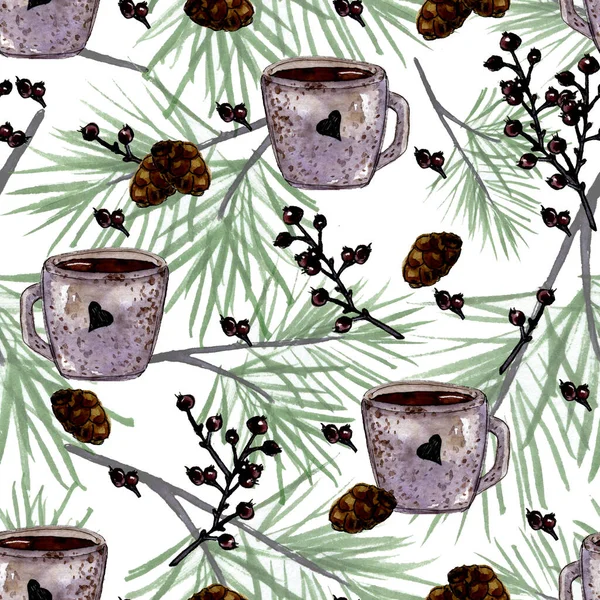 Cozy winter watercolor seamless pattern — Stock Photo, Image