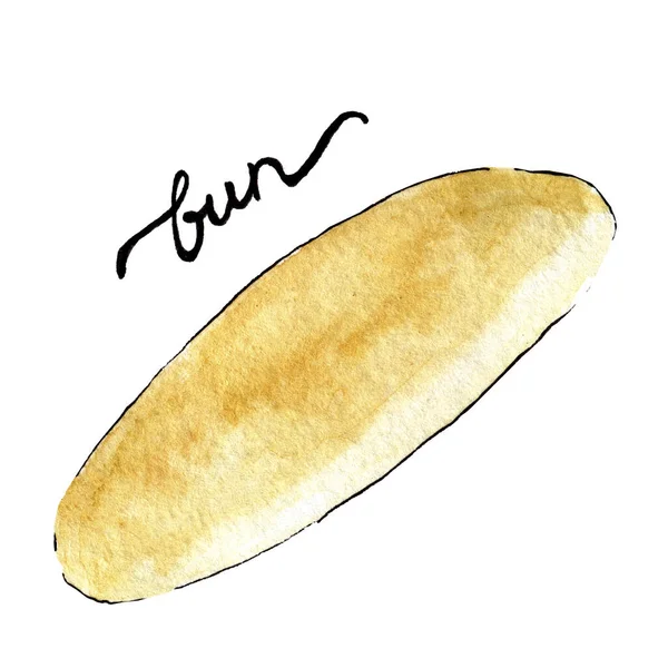 Watercolor Illustration Bun Small Bread Isolated White — Stock Photo, Image