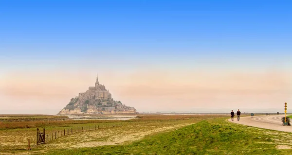 Mont Saint Michel Объект Всемирного Наследия Unesco Франции Сумерках Закате — стоковое фото