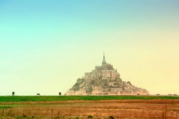 Mont Saint Michel Объект Всемирного Наследия Unesco Франции Сумерках Закате — стоковое фото