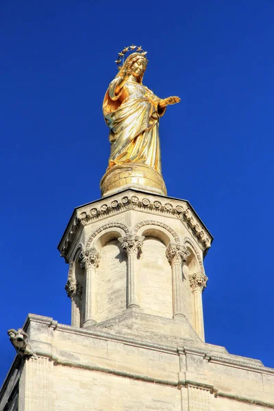 Statua Della Vergine Maria Nella Famosa Piazza Del Palazzo Dei — Foto Stock