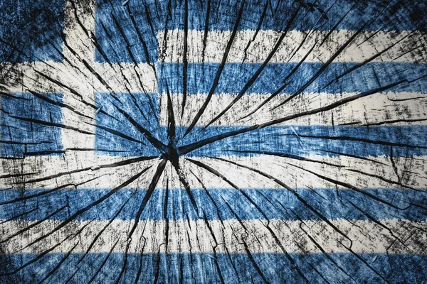 Flagge Griechenlands Auf Rissiger Holzstruktur — Stockfoto