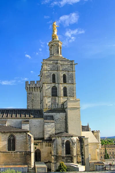 Jungfru Maria Staty Torget Berömda Popes Palace Avignon Frankrike — Stockfoto