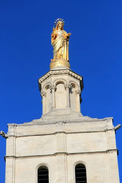 Άγαλμα Της Παναγίας Στην Πλατεία Διάσημο Παπικό Παλάτι Της Αβινιόν — Φωτογραφία Αρχείου