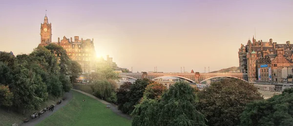 Panoramic view of Edinburgh, Scotland, UK on sunset