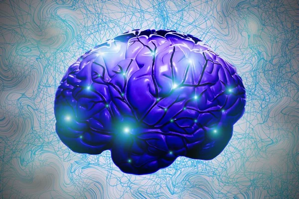 Hersenen Blauwe Tinten Met Gloeiende Neuronen Een Wirwar Van Blauwe — Stockfoto