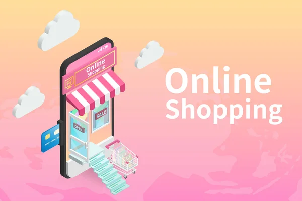 İnternet sitesinde veya mobil uygulama vektöründe çevrimiçi alışveriş izometriği, merdiven makbuzu, dünya haritası arka planı, Pastel renkleri, pazarlama ve dijital pazarlama ve dağıtım kavramı.