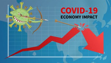 Covid-19 hücresi grafiğe bir yay, korona ya da covid-19 virüsü küresel ekonomik etkiler, ekonomi grafik grafiği düştü çünkü corona ya da covid virüs.