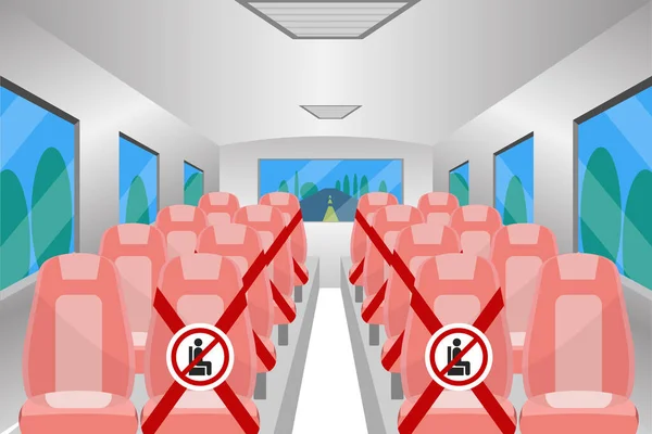 Społeczna Odległość Przestrzeni Krzesła Wewnątrz Autobusu Dla Ochrony Pandemii Wirusa — Wektor stockowy