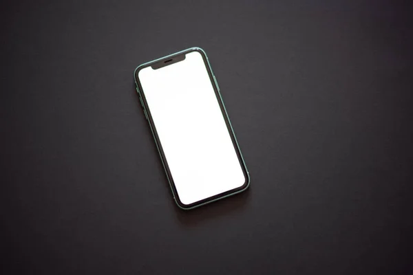 Modern Smartphone Turned White Screen Dark Black Background Modern Minimalistic — Stock Photo, Image