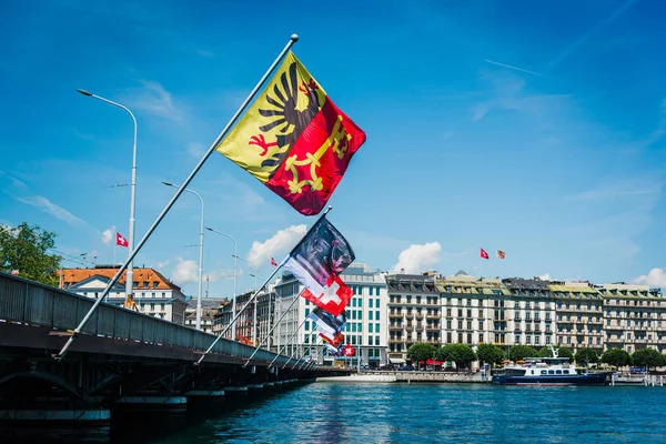 Genfer Brücke Leman See Mit Klarem Himmel Sommer — Stockfoto