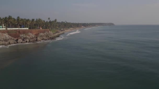 Areal ocean sea wave people palms beach hotel india varkala 9 — Stock Video