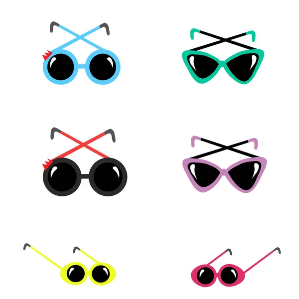 Différentes Formes Lunettes Soleil Ensemble Lunettes Multicolores Sur Fond Isolé — Image vectorielle