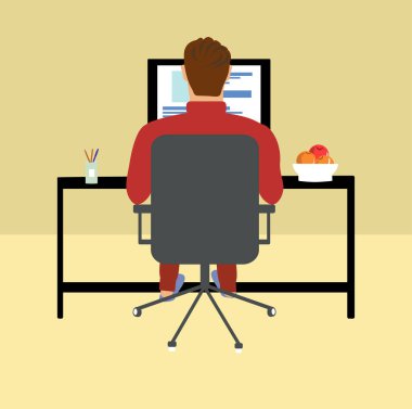 Evdeki bilgisayarda çalışan bir adam. İnternette haber okuyan bir adam. Bilgisayar masasındaki bir adam.