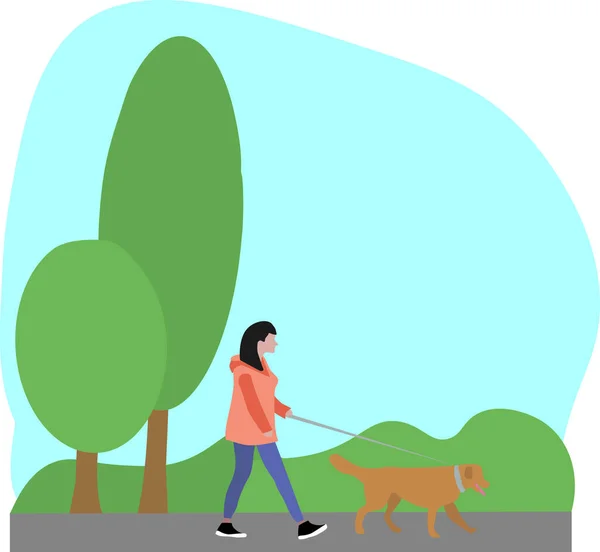 Девушка Гуляет Парке Собакой Выгуливает Собак Мужчина Собакой Воротнике — стоковый вектор