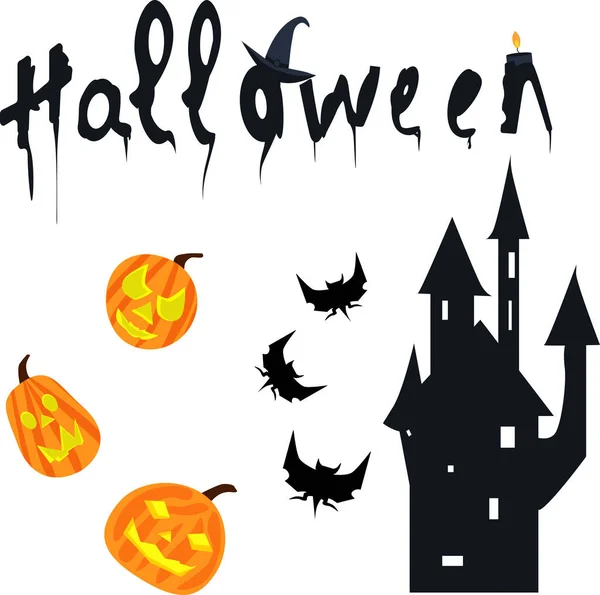 Set Pro Halloween Strašidelné Domy Nápis Šťastný Halloween Vektor Nastavit — Stockový vektor