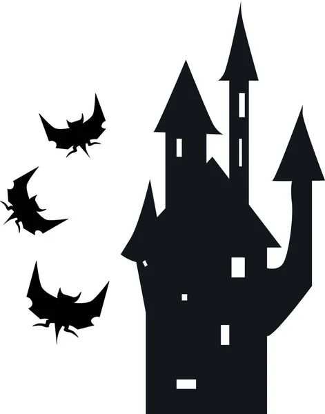 万圣节的可怕的房子轮廓 有蝙蝠的房子 有明信片的可怕的多层平板式公寓大楼 蝙蝠轮廓 — 图库矢量图片