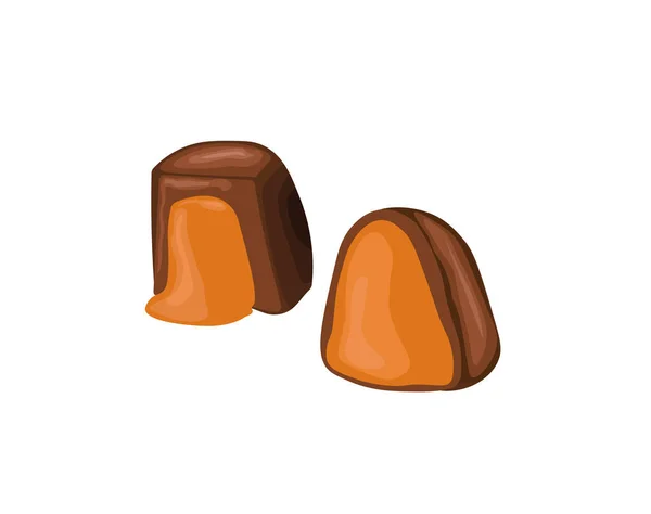 Ilustração Vetorial Chocolate Doce Com Líquido Fluindo Enchimento Triangular Quadrado —  Vetores de Stock