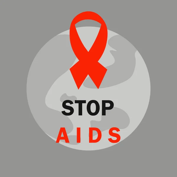 AIDS 'e karşı dünya savaşı günü. Hız tasarımını durdur. Kırmızı kurdele. AIDS farkındalık kurdelesi poster, afiş ve tişört tasarımı. Dünya gezegeninin arka planında izole edilmiş vektör çizimi