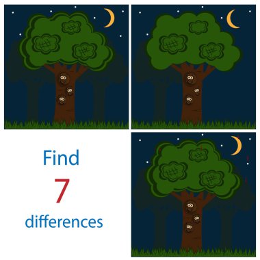 Çocuklar için bulmaca oyunu doğa ve kuşların teması, koyu mavi arkaplan, vektör