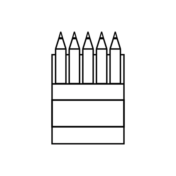 Boîte Avec Crayons Doodle Contour Noir Fond Blanc Illustration Vectorielle — Image vectorielle