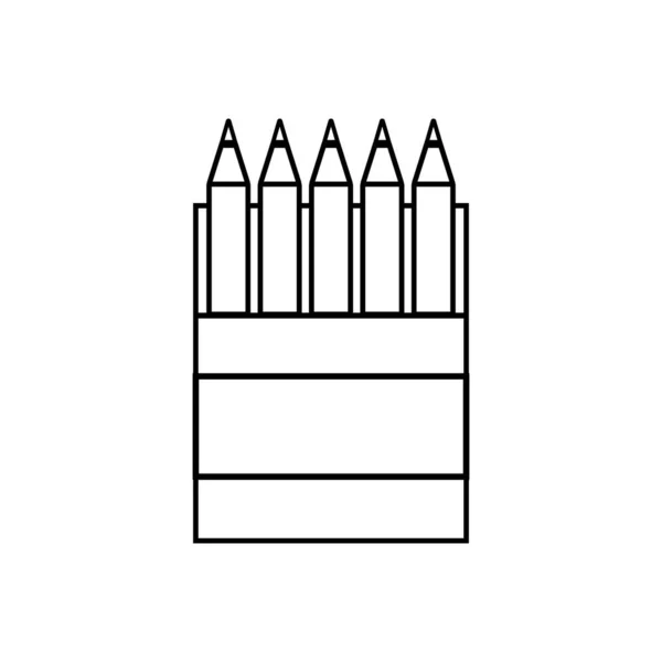 Doos Met Doodle Potloden Zwarte Omtrek Witte Achtergrond Geïsoleerde Vector — Stockvector