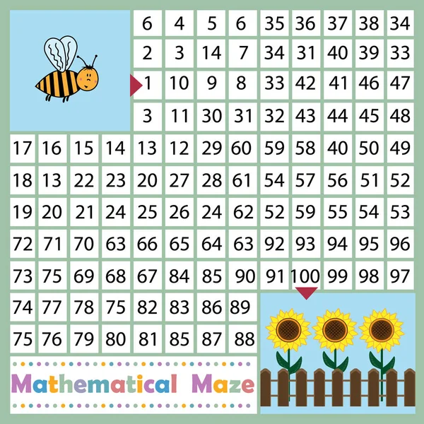 Bitiş çizgisine sayı, renk, arkaplan beyazı, vektör grafikleri, gelişim ve eğitim, eğlence, çocuk kitapları tasarımı ile ulaşmanın yolunu bulmanız gereken matematiksel labirent oyunu